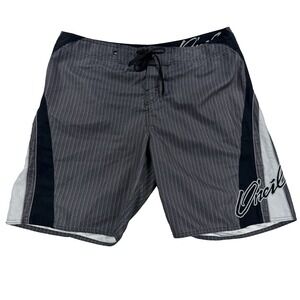 Mens O'neill Board Shorts Swim Trunks Black Pin Stripe Y2K Surf Beach Size 38